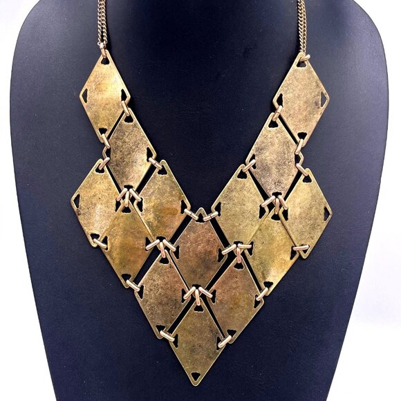 Panel Link Statement Bib Necklace Gold Tone 18 to 21 Inches - Picture 1 of 3